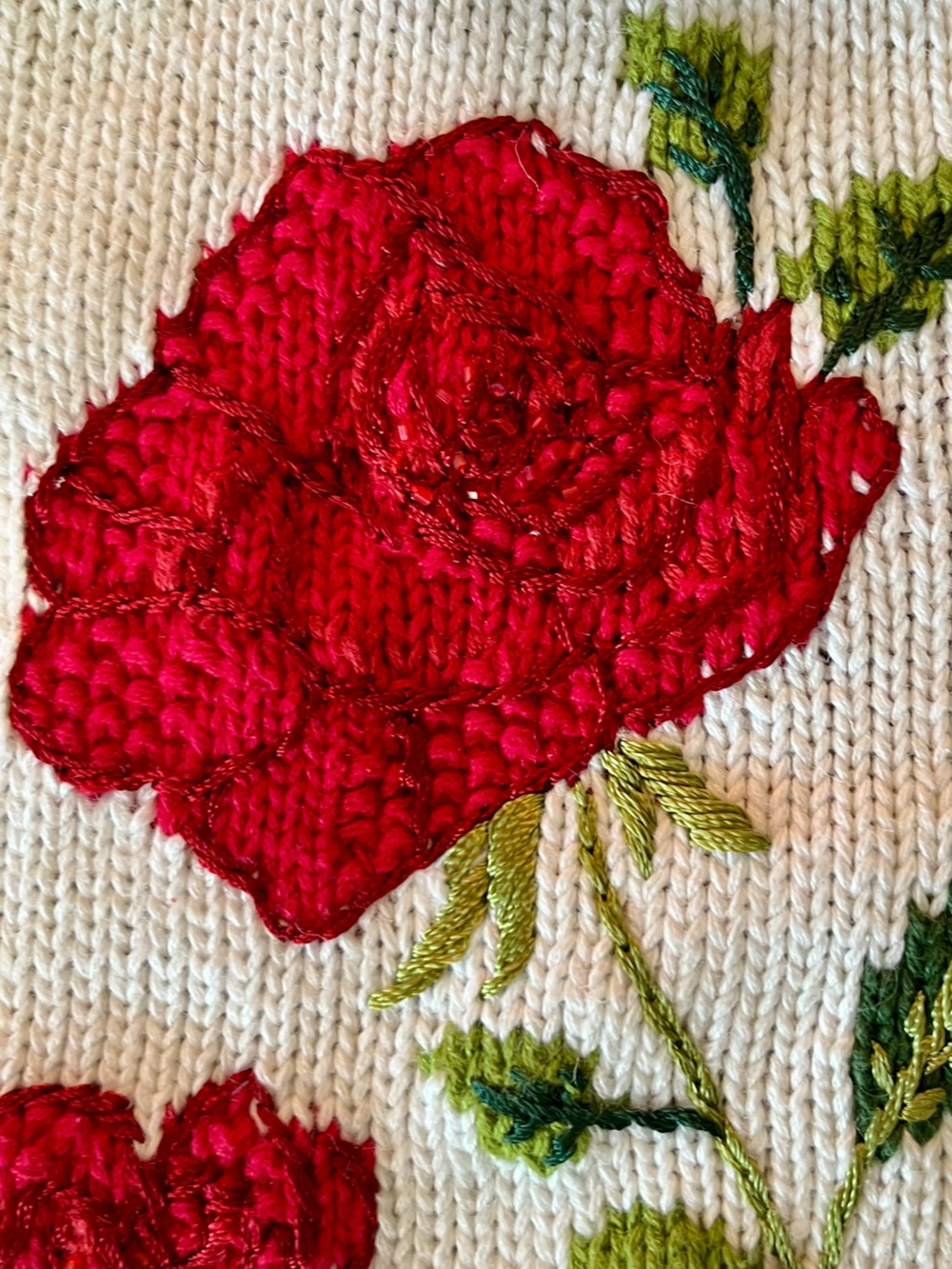 Storybook Knits White Cardigan Sweater Cardigan Red Rose Toile Embroidery SZ XS - Picture 5 of 17